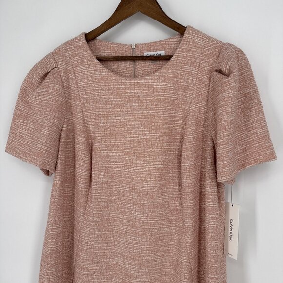 New Calvin Klein Plays Size 20 W Pink Tweed Puff Sleeve Sheath Dress Work Career - Picture 3 of 10